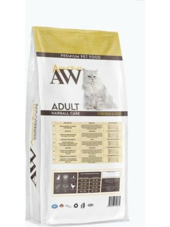 Animal World Adult Hairball Care Chicken and Rice Tüy Yumağı Önleyici Tavuk Etli ve Pirinçli Yetişkin Kedi Maması 15 kg