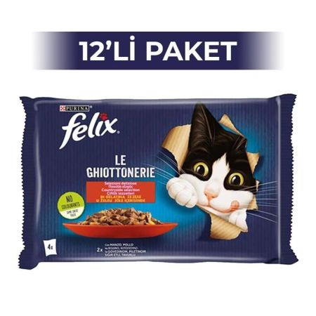 Felix Multipack Sığır ve Tavuk Etli Yetişkin Yaş Kedi Maması 4x85 gr 12 Adet