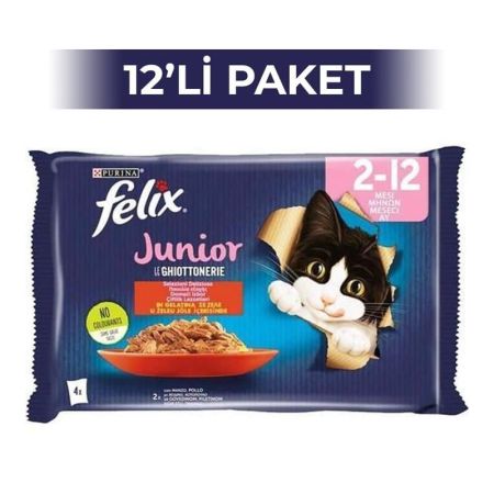 Felix Multipack Sığır Etli ve Tavuklu Yavru Yaş Kedi Maması 4x85 gr 12 Adet