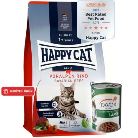 Happy Cat Voralpen Rind Biftekli Kedi Maması 4 Kg + 2 Adet Favor Kuzu Konservesi 400 Gr