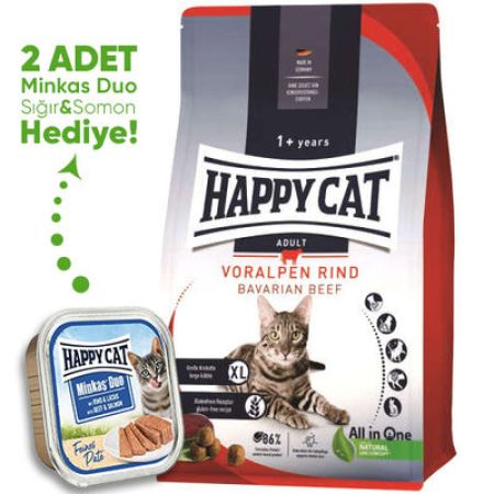 Happy Cat Voralpen Rind Biftekli Kedi Maması 4 Kg + 2 Adet Happy Cat 100 Gr