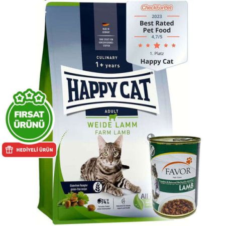 Happy Cat Culinary Weide Lamm Kuzu Etli Kedi Maması 10 Kg + 5 Adet Favor Kuzu Kedi Konservesi 400 Gr