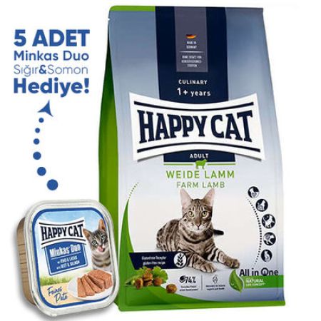 Happy Cat Culinary Weide Lamm Kuzu Etli Kedi Maması 10 Kg + 5 Adet Happy Cat 100 Gr