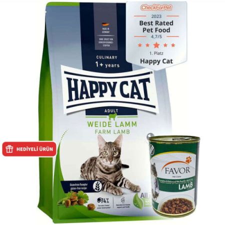 Happy Cat Culinary Weide Lamm Kuzu Etli Kedi Maması 4 Kg + 2 Adet Favor Kuzu Kedi Konservesi 400 Gr
