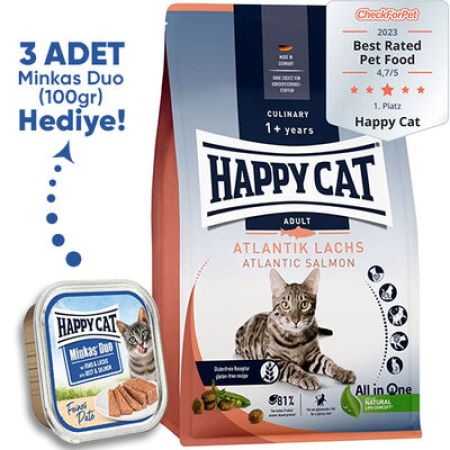 Happy Cat Atlantic Lachs Somonlu Kedi Maması 10 Kg + 3 Adet Happy Cat 100 Gr Yaş Mama