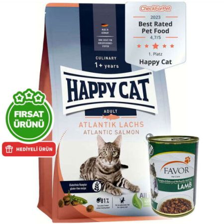 Happy Cat Atlantic Lachs Somonlu Kedi Maması 10 Kg + 5 Adet Favor Kuzu Konservesi 400 Gr