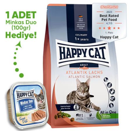 Happy Cat Atlantic Lachs Somonlu Kedi Maması 4 Kg + Happy Cat 100 Gr Yaş Mama