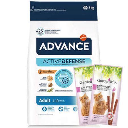 Advance Tavuklu ve Pirinçli Kedi Maması 3 Kg + 5 Adet Garden Mix Stick Kedi Ödülü