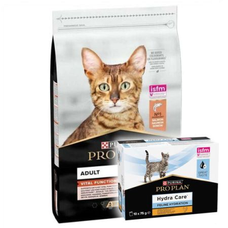 Pro Plan Somonlu Kedi Maması 10 Kg + Hydra Care Yaş Mama 75 Gr x 10 Adet