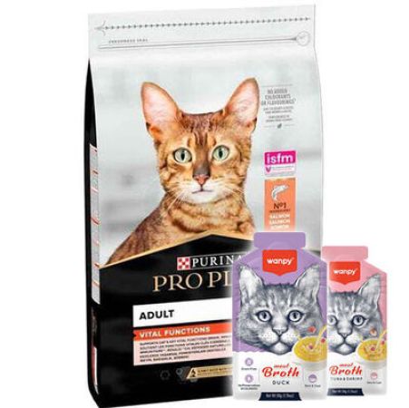 Pro Plan Somonlu Yetişkin Kedi Maması 10 Kg + 5 Adet Wanpy 50 Gr Kedi Çorbası