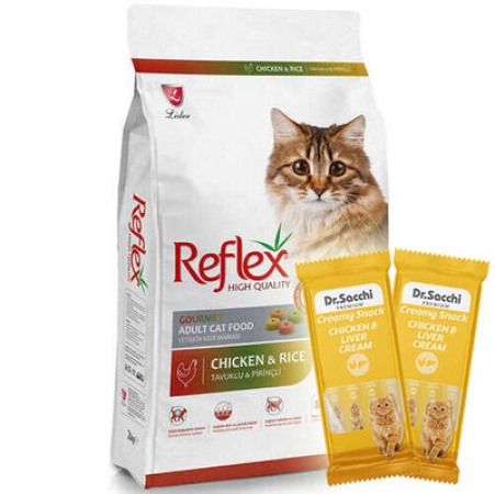 Reflex Renkli Taneli Tavuk Etli Kedi Maması 15 Kg + 5 Adet Dr Sacchi 4 lü Creamy Ödül