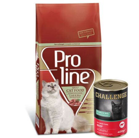 ProLine Kuzu Etli Yetişkin Kedi Maması 15 Kg + 5 Adet Challenge 400 Gr Konserve