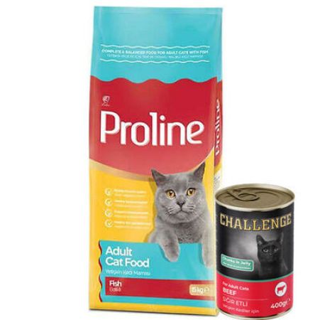 ProLine Balıklı Yetişkin Kedi Maması 15 Kg + 5 Adet Challenge 400 Gr Konserve
