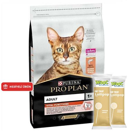 Pro Plan Somonlu Kedi Maması 3 Kg + 2 Adet Wooc Lolipop Ödül