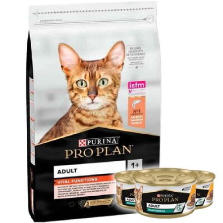 Pro Plan Somonlu Yetişkin Kedi Maması 3 Kg + 3 Adet Pro Plan 85 Gr Yaş Mama