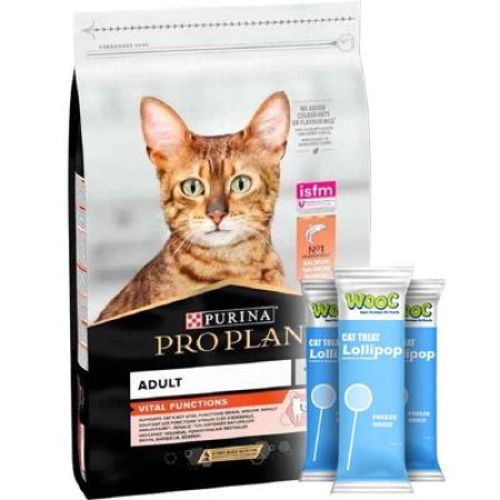 Pro Plan Somonlu Yetişkin Kedi Maması 3 Kg + 3 Adet Wooc Kedi Ödülü Lolipop