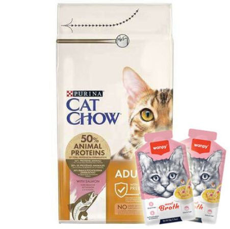 Cat Chow Somon ve Ton Balıklı Kedi Maması 15 Kg + 2 Adet Wanpy Çorba 50 Gr