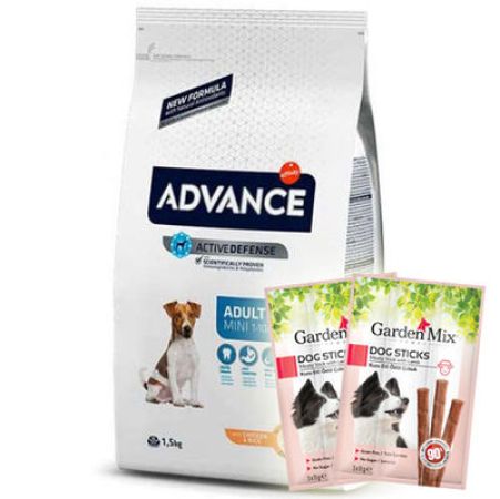 Advance Mini Küçük Irk Tavuklu Köpek Maması 3 Kg + 5 Adet Garden Mix Stick Köpek Ödülü