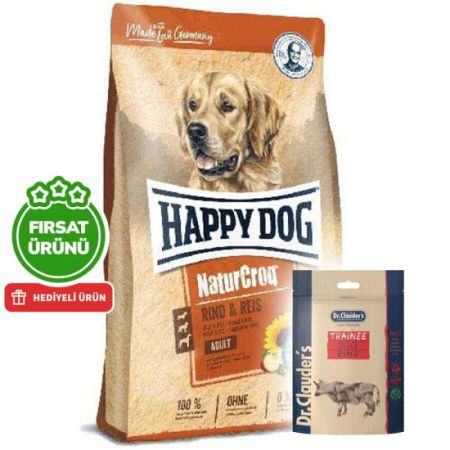 Happy Dog NaturCroq Biftekli Köpek Maması 15 Kg + 2 Adet Dr. Clauders Biftekli Ödül 80 Gr