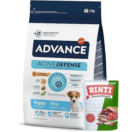 Advance Puppy Mini Küçük Irk Yavru Köpek Maması 3 Kg + 2 Adet Rinti Pouch 400 Gr