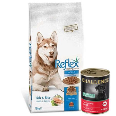 Reflex Balıklı Yetişkin Köpek Maması 15 Kg + 5 Adet Challenge 400 Gr Konserve