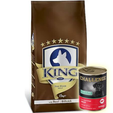 King Adult Biftekli Yetişkin Köpek Maması 15 Kg + 5 Adet Challenge 400 Gr Konserve