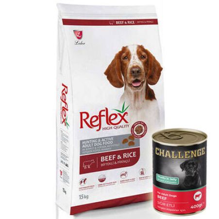 Reflex High Energy Biftekli Köpek Maması 15 Kg + 5 Adet Challenge 400 Gr Konserve