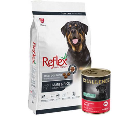 Reflex Kuzu Etli Yetişkin Köpek Maması 15 Kg + 5 Adet Challenge 400 Gr Konserve