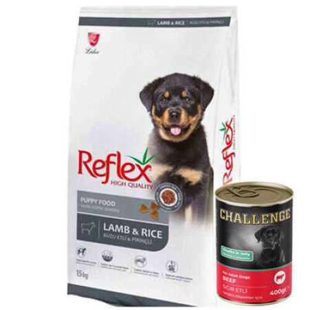 Reflex Kuzu Etli Yavru Köpek Maması 15 Kg + 5 Adet Challenge 400 Gr Konserve