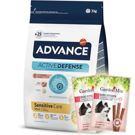 Advance Mini Somonlu Küçük Irk Köpek Maması 3 Kg + 5 Adet Garden Mix Stick Köpek Ödülü