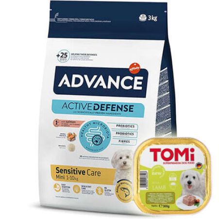 Advance Mini Somonlu Küçük Irk Köpek Maması 3 Kg + Tomi Kuzu Pate 300 Gr Yaş Mama