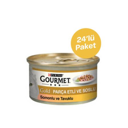 Gourmet Gold Parça Etli Somonlu ve Tavuklu Yaş Kedi Maması 85 GR * 24 ADET