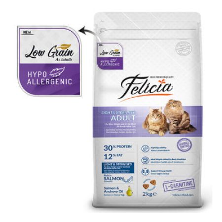 Felicia Düşük Tahıllı HypoAllergenic Somonlu Kısırlaştırılmış Kedi Maması 2 KG