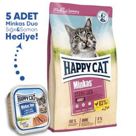 Happy Cat Minkas Sterilised Kısırlaştırılmış Kedi Maması 10 Kg + 5 Adet Happy Cat 100 Gr