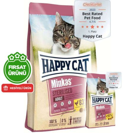 Happy Cat Minkas Sterilised Tavuk Etli Kısırlaştırılmış Kedi Maması 10 Kg + 1,5 Kg (Toplam 11,5 Kg)