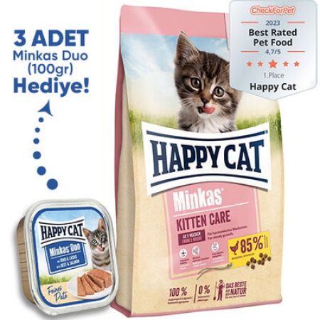 Happy Cat Minkas Kitten Yavru Kedi Maması 10 Kg + 3 Adet Happy Cat 100 Gr Yaş Mama
