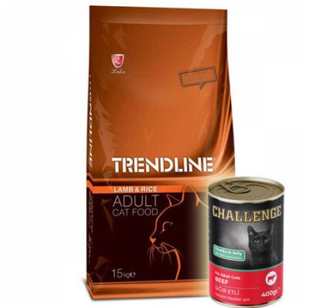 Trendline Kuzu Etli Kedi Maması 15 Kg + 5 Adet Challenge 400 Gr Konserve