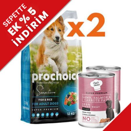 Pro Choice Sensitive Balıklı Hassas Köpek Maması 12 Kg x 2 Adet + 2 Adet 400 Gr Yaş Mama