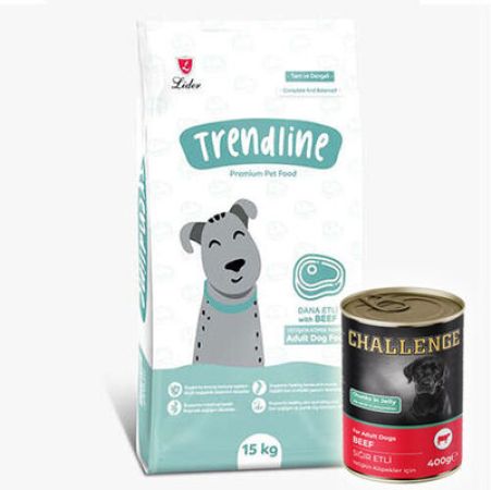 Trendline Beef Biftekli Köpek Maması 15 Kg + 5 Adet Challenge 400 Gr Konserve