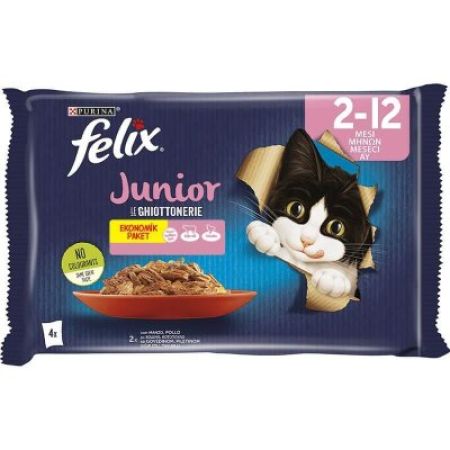 Felix Junior Pouch Tavuklu ve Sığır Etli Kedi Konservesi (4 X 85 gr) X 12 Adet