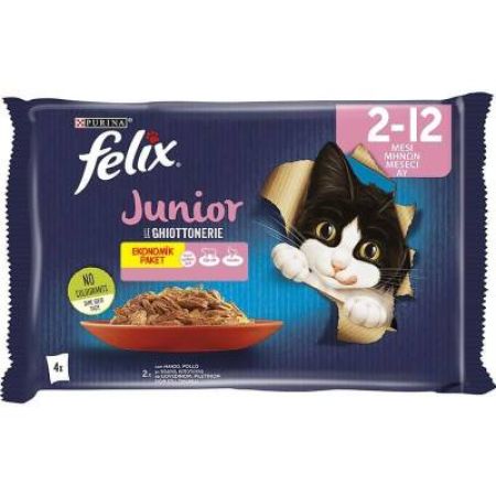 Felix Junior Pouch Tavuklu ve Sığır Etli Kedi Konservesi (4 X 85 gr)