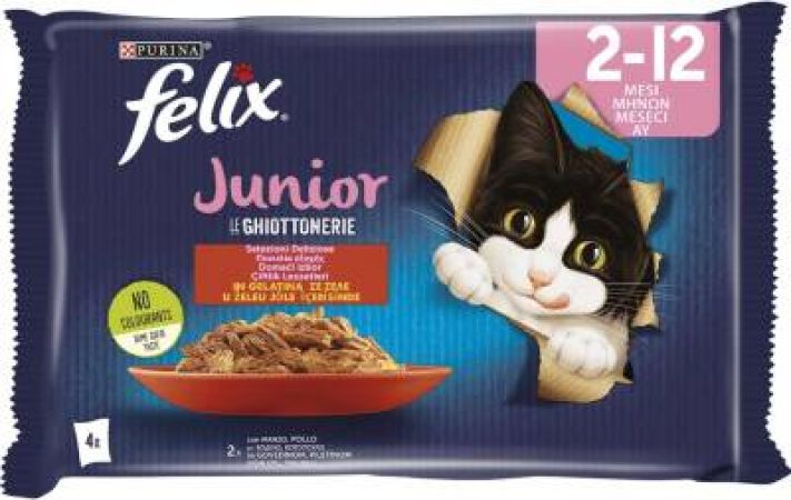 Felix Junior Tavuklu ve Sığır Etli Yaş Kedi Maması (4X85GR) - 12 Adet