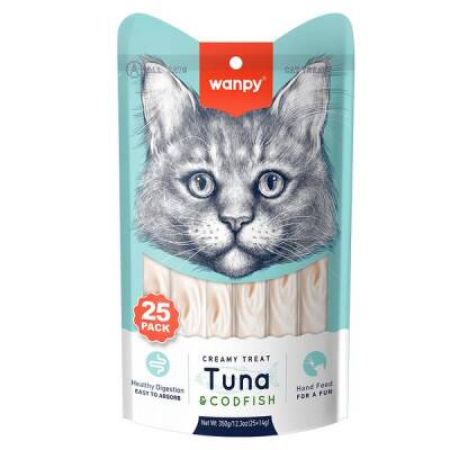 Wanpy Ton Balıklı & Morina Balıklı Sıvı Krema Kedi Ödülü 14 gr X 25 Adet