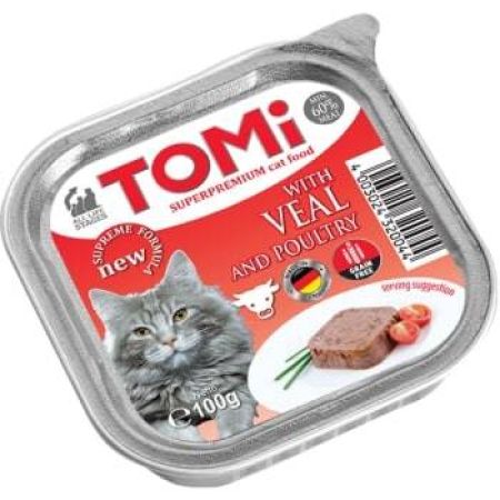 Tomi Kedi Dana Etli ve Kümes Hayvanlı Alüminyum Yaş Mama 100 gr (Pate)