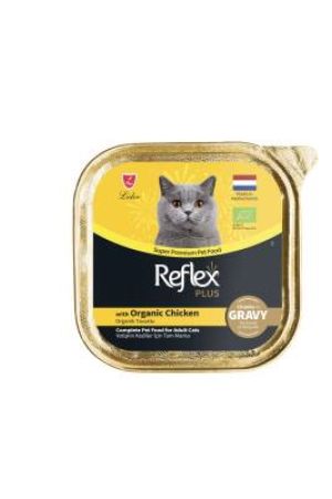 Reflex Plus Alu Tray Organik Tavuklu Sos içinde Et parçacıklı Yetişkin Kedi Yaş Maması 85 Gr