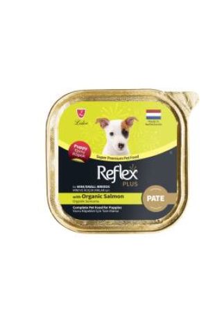 Reflex Plus Alu Tray Organik Somonlu Pate Kıyılmış Küçük Irk Yavru köpek için Yaş Maması 85 Gr