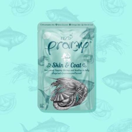 Pramy Skin Coat Kedilerde Tüy Gelişimi İçin Ton Karides Ve Deniz Taraklı Kedi Konserve Maması 70 gr