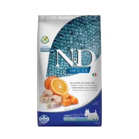 N&D Ocean Tahılsız Balkabaklı Morina Balıklı ve Portakallı Küçük Irk Yetişkin Köpek Maması 2,5 kg