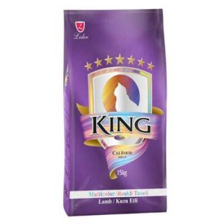 King Multicolor Renkli Taneli Kuzu Etli Yetişkin Kedi Maması 15 kg