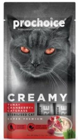 Prochoice Creamy Ton Balıklı ve Kızılcıklı Kedi Çimi İçerikli Sıvı Kısırlaştırılmış Kedi Ödülü 4 X 15 gr